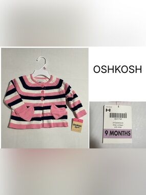 OSHKOSH - 9M - NWT - INFANT KNIT STRIPE CARDIGAN SWEATER
